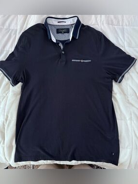 Ted Baker Navy Short-Sleeve Polo with Contrast Trim